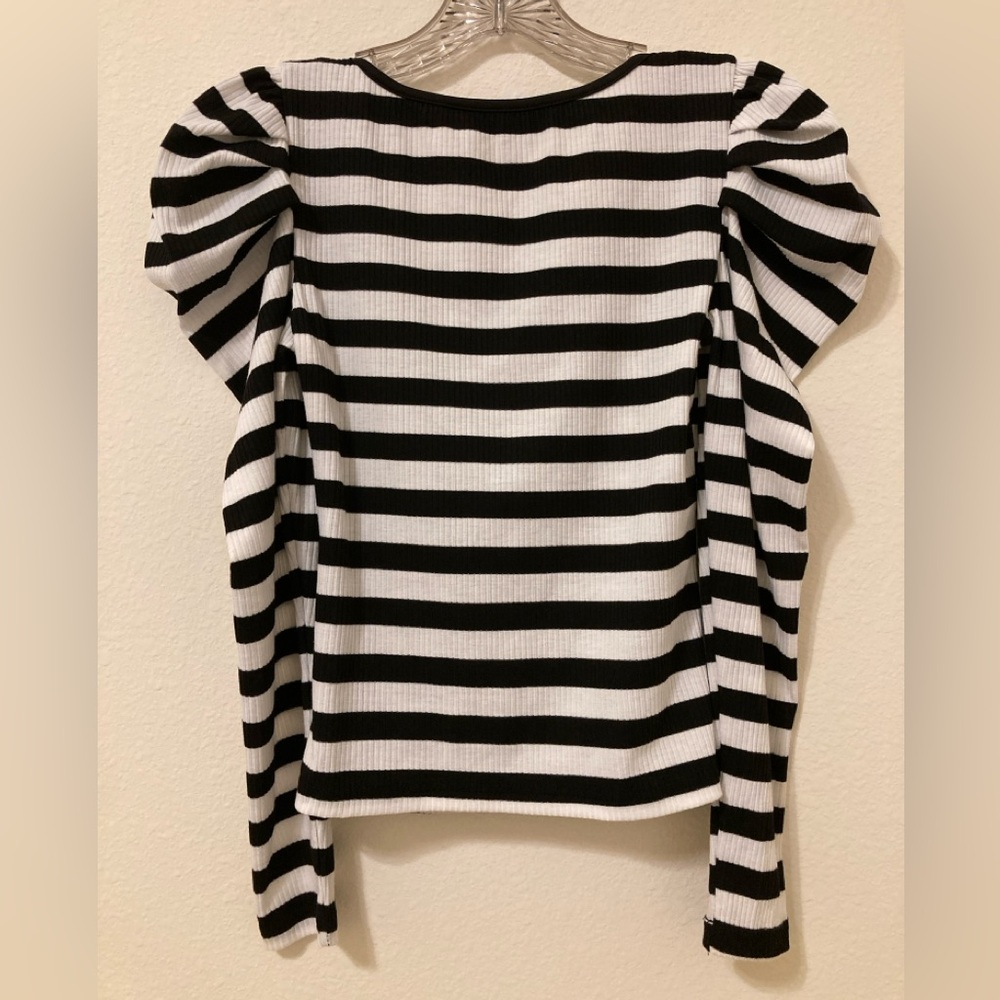 Emery Rose Black White Striped Puff Sleeve Top Size S - Picture 6 of 7
